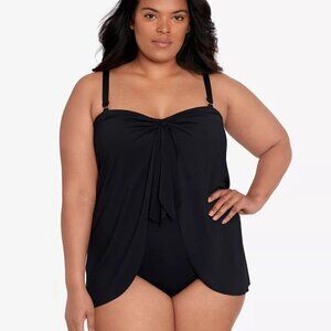LAUREN‎ RALPH LAUREN Bathing Suit Black Plus Size Flyaway One-Piece Swimsuit 16W